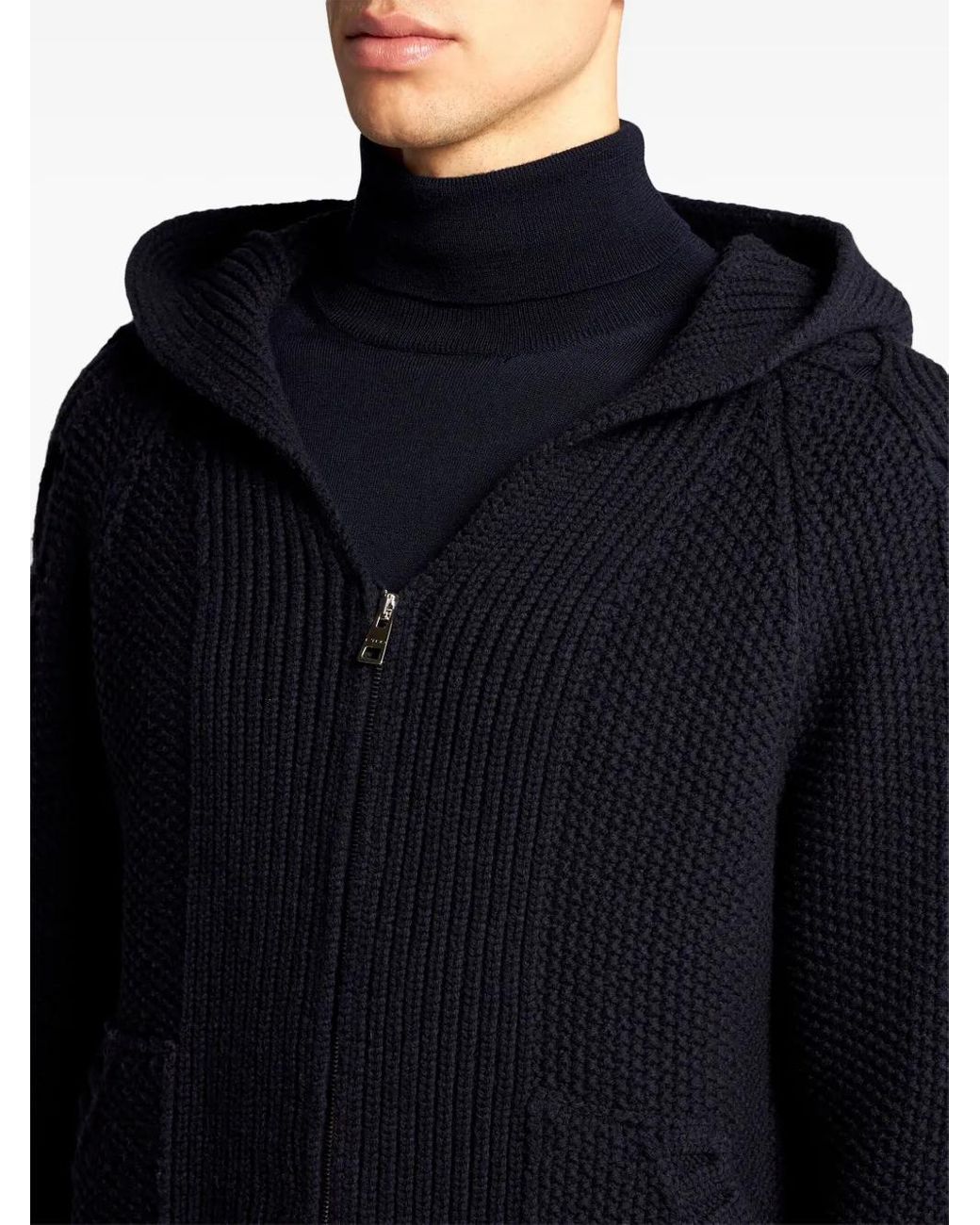 Etro Blue Cable-Knit Zip-Up Hoodie for men