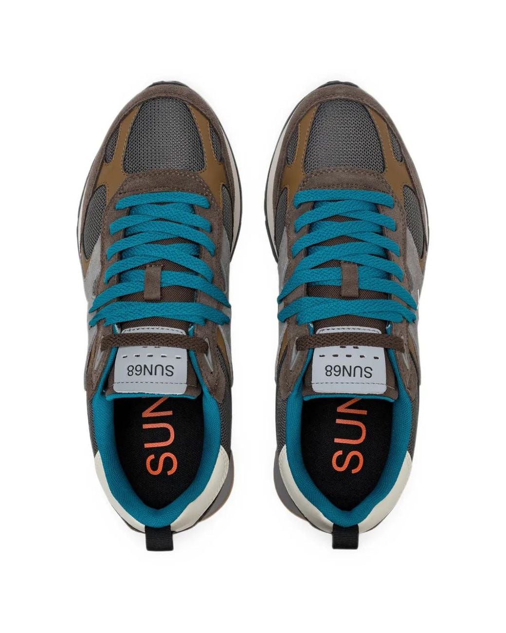 Sun 68 Blue Jaki Panelled Logo-Embroidered Sneakers for men