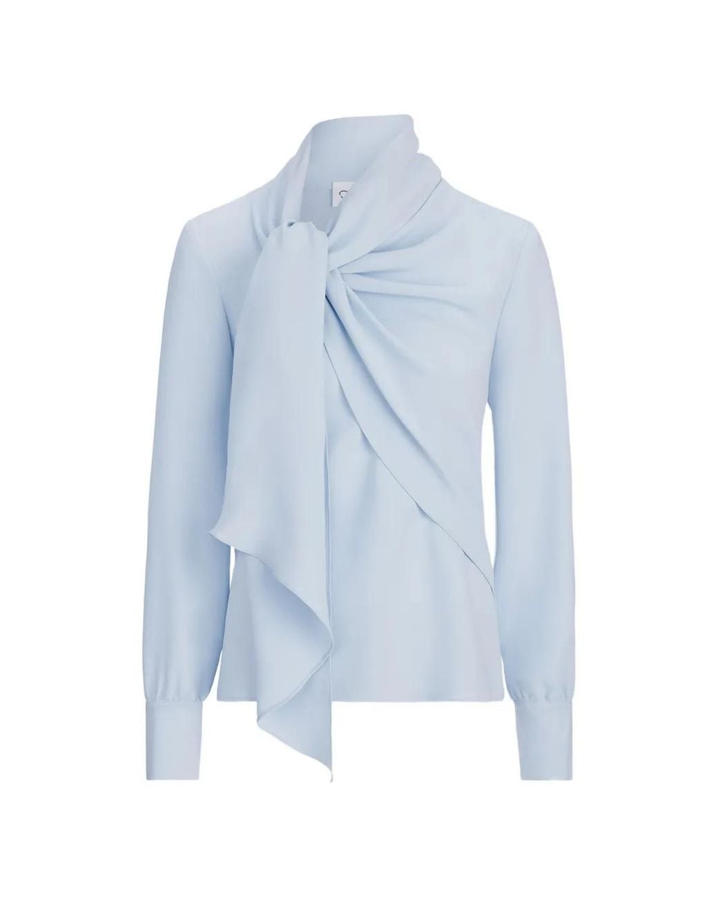Oscar de la Renta Blue Neck-Tie Georgette Blouse