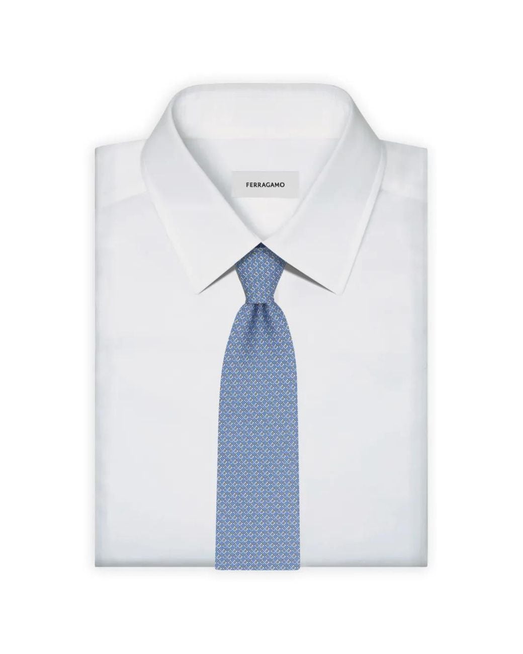 Ferragamo Blue Gancini Square-Print Silk Tie for men