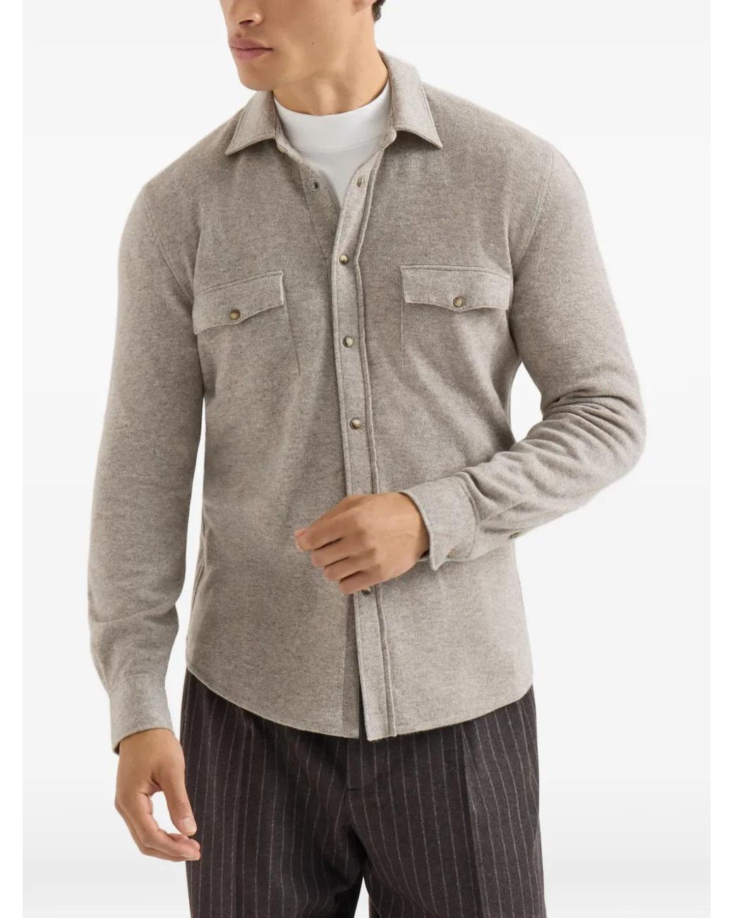 Brunello Cucinelli Gray Virgin Wool, Cashmere And Silk Knit Shirt for men