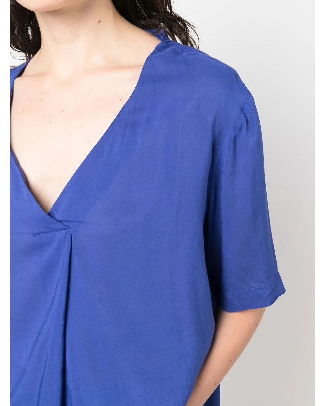 Xacus Blue V-Neck Blouse