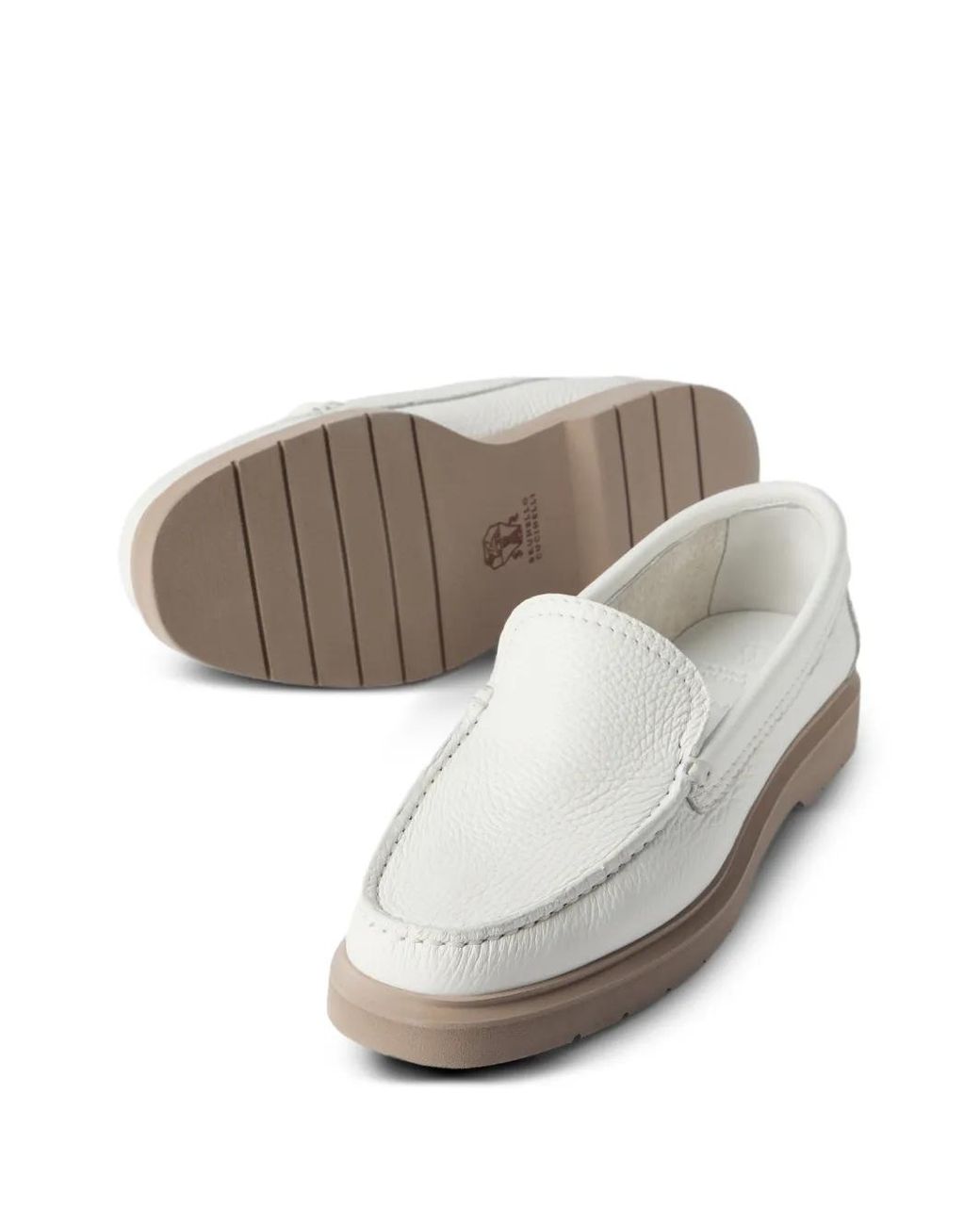 Brunello Cucinelli White Leather Loafers