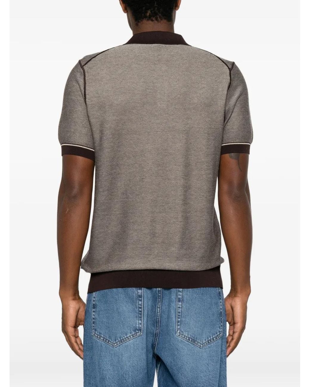 Boss Gray Cotton-Blend Knit Polo With Horizontal Stripe for men