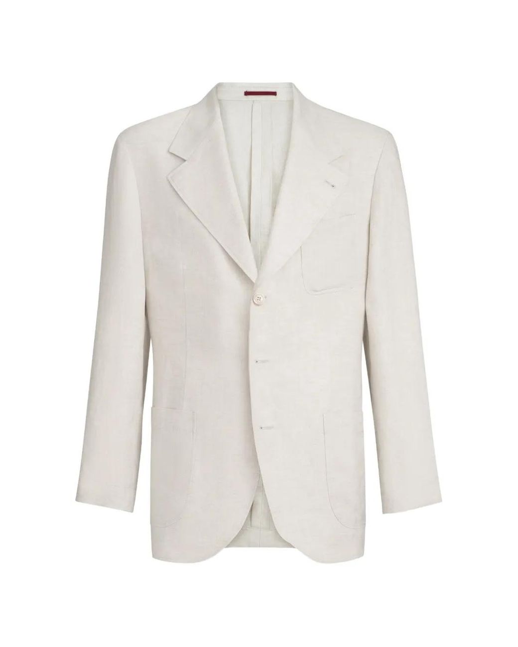 Brunello Cucinelli White Linen Micro Chevron Unlined Blazer for men