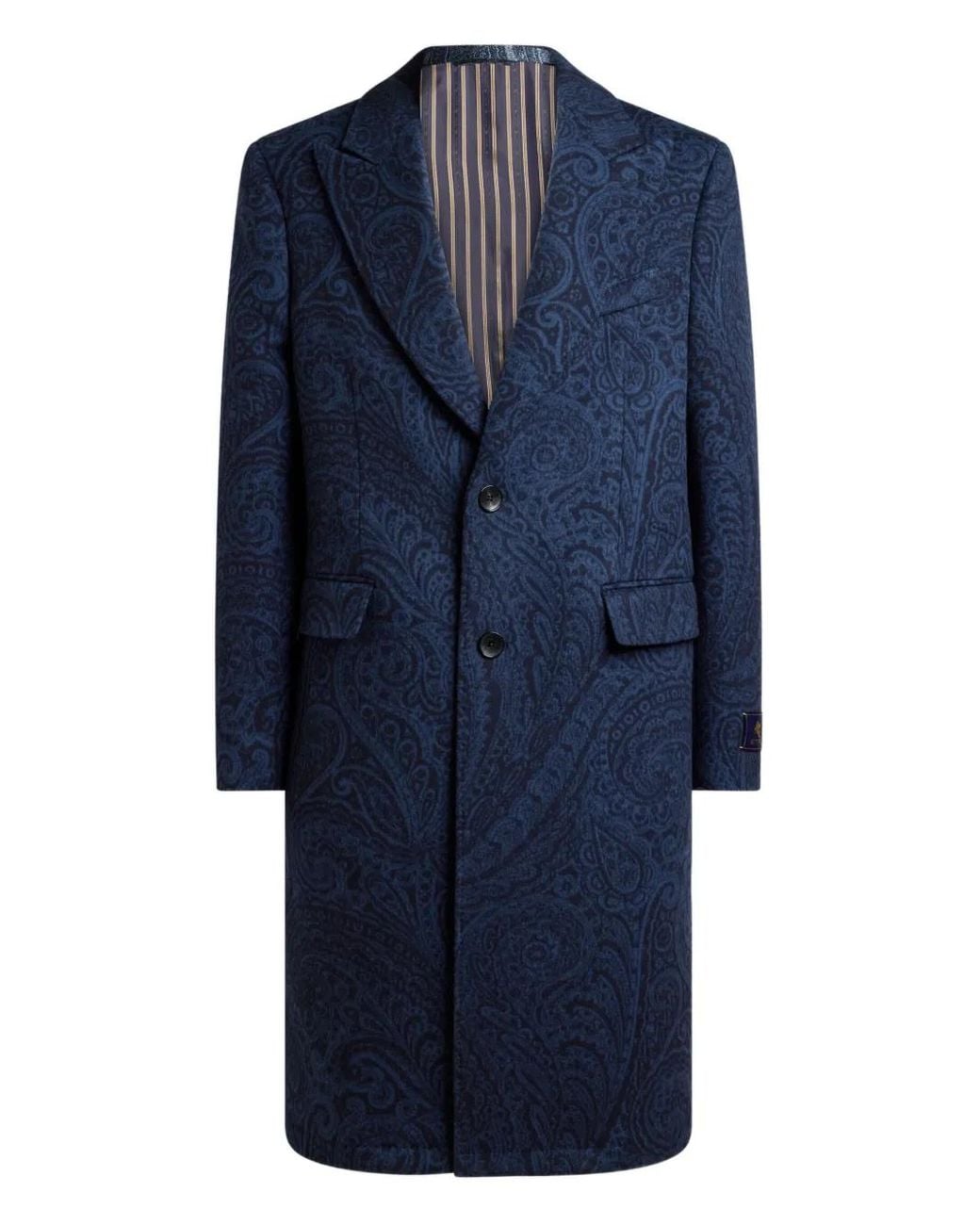 Etro Blue Jacquard Paisley Print Coat for men