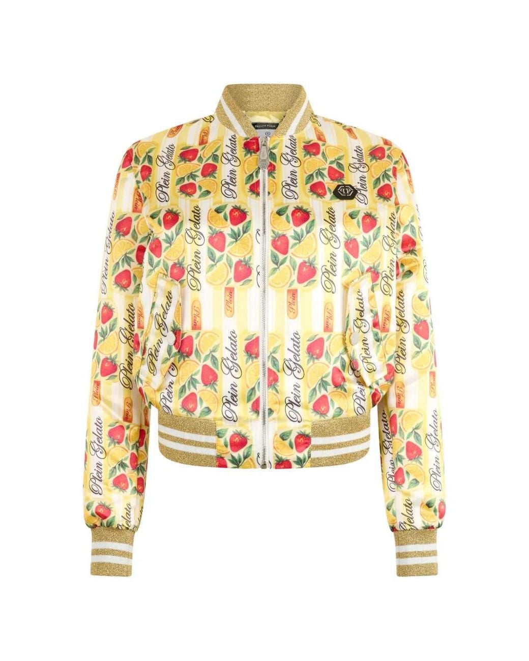 Philipp Plein Metallic Satin Bomber Jacket Ice Cream