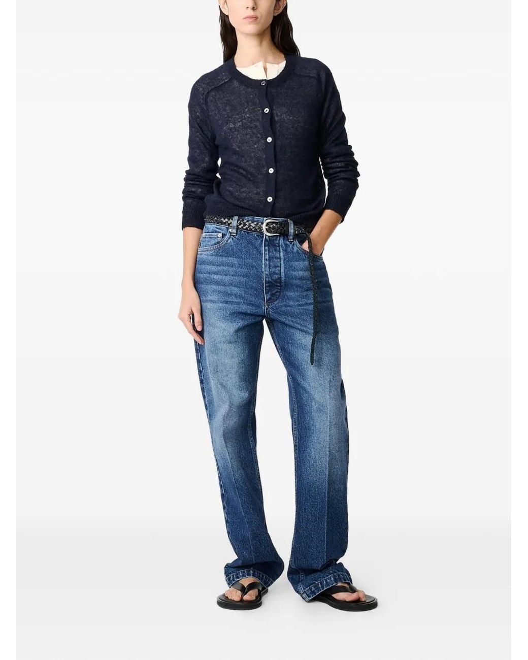 Studio Nicholson Blue Cardigan Iska À Design Côtelé