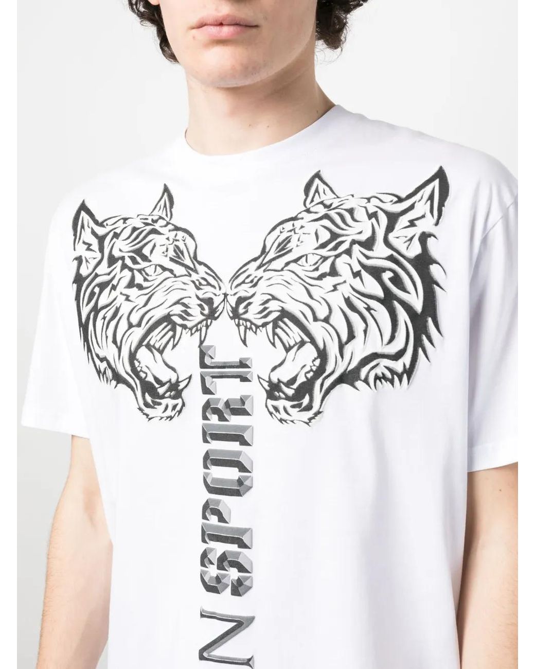 Philipp Plein White Logo Tiger-Print T-Shirt for men