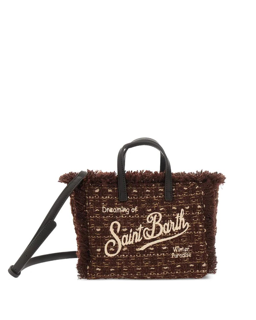 Mc2 Saint Barth Brown Mini Sequin-Embellished Fringed Tote Bag