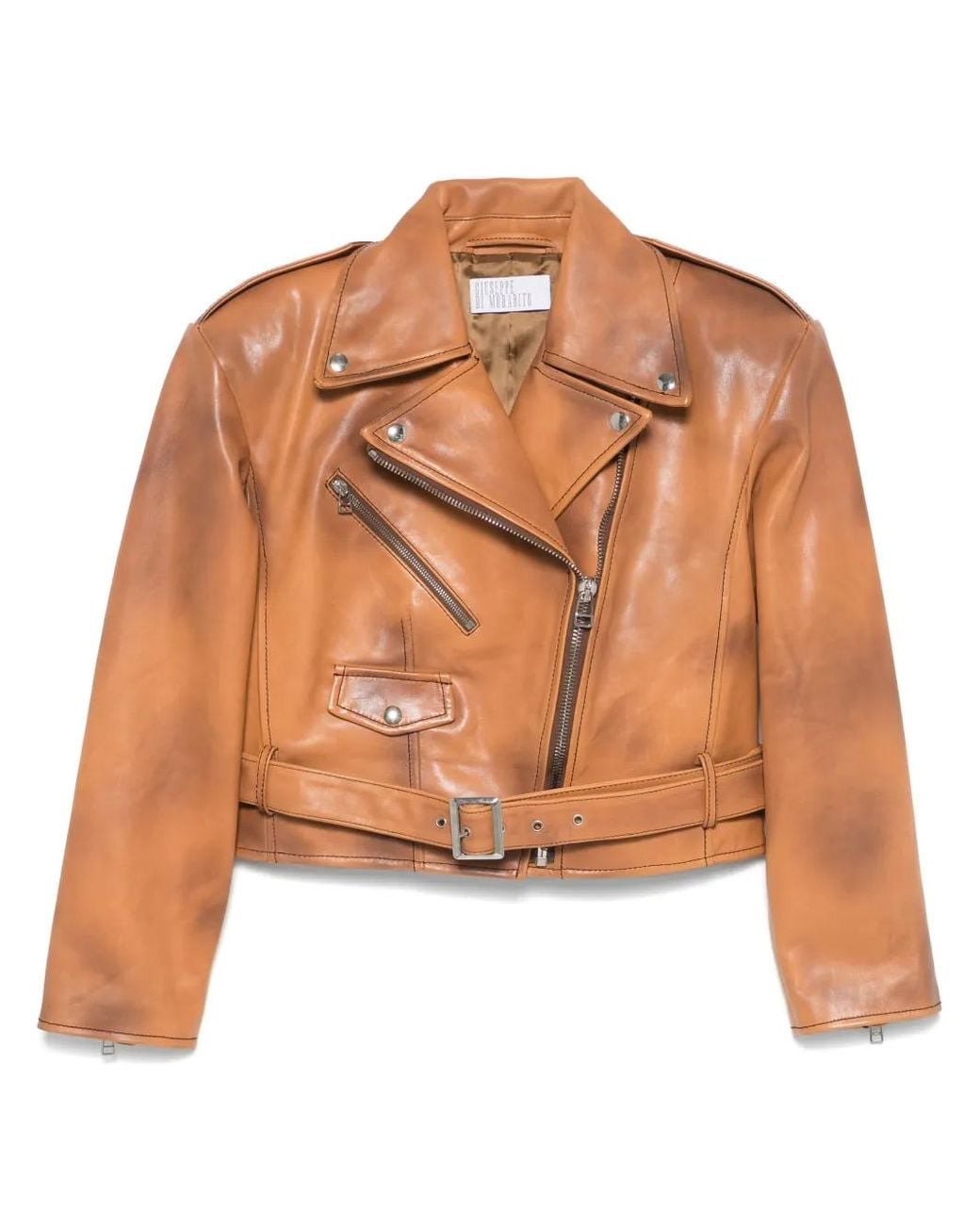 GIUSEPPE DI MORABITO Brown Spray-Paint Effect Leather Biker Jacket