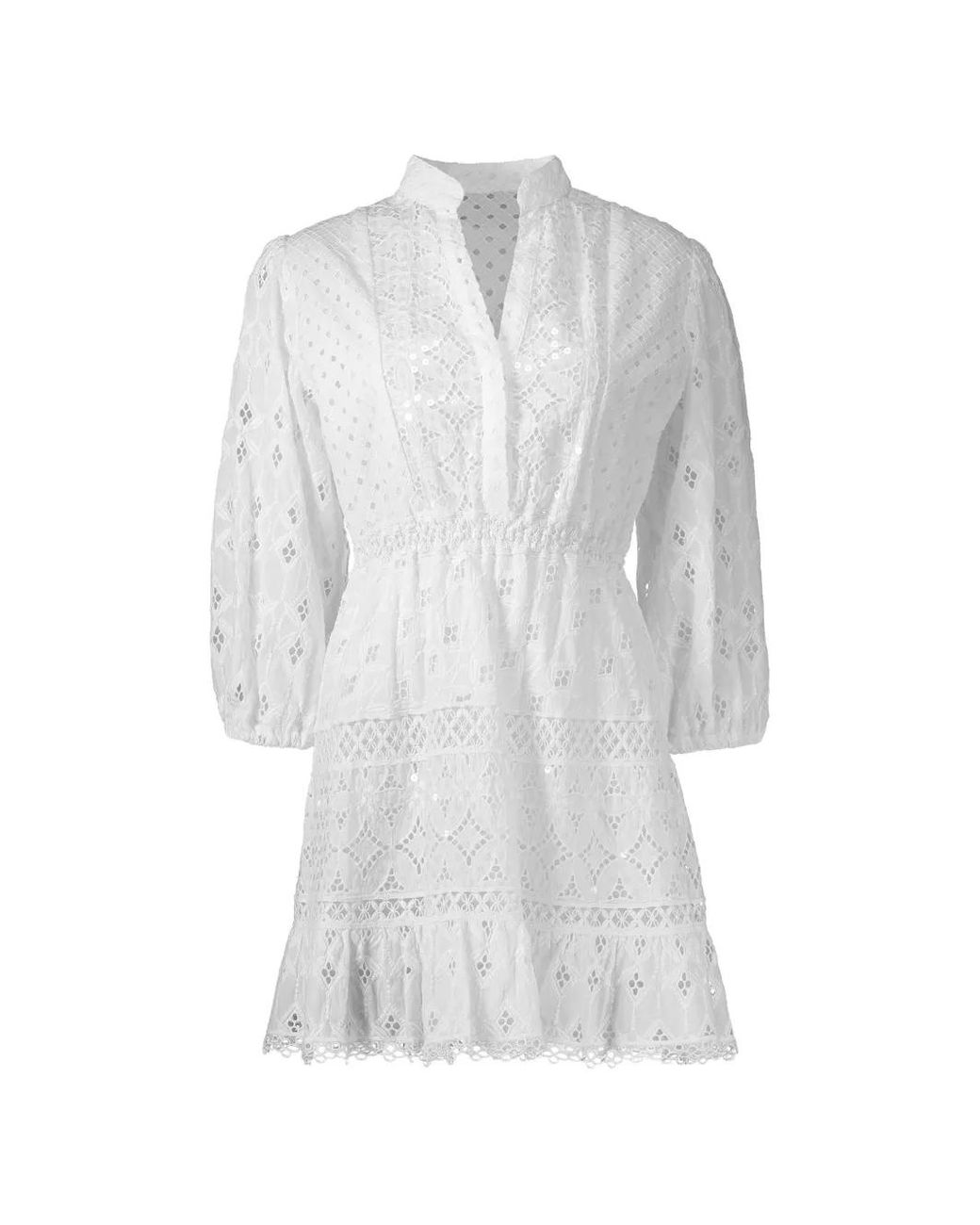 Temptation Positano White Citronella Broderie-Anglaise Sequinned Mini Dress