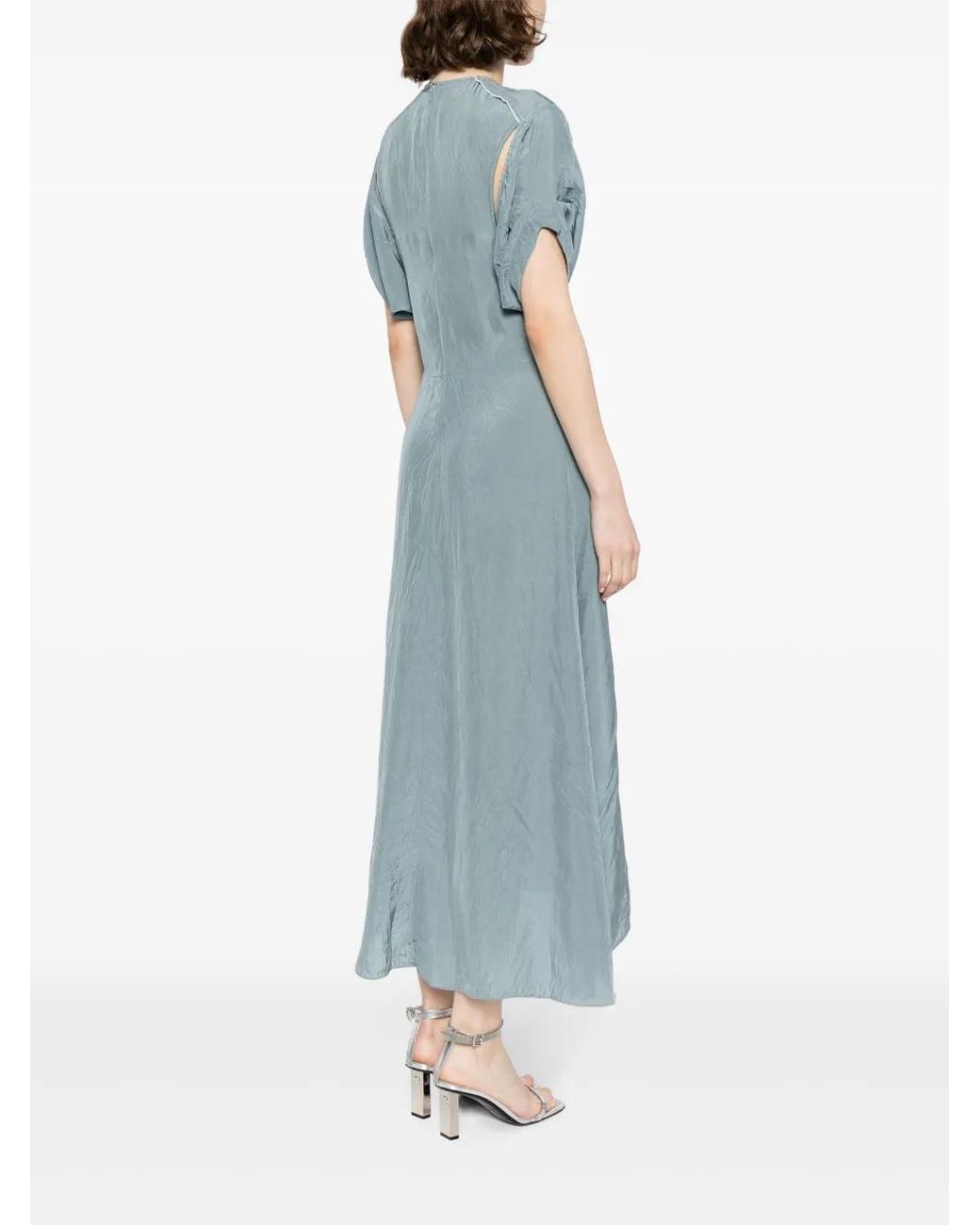 Victoria Beckham Blue Gathered-Detail Shorts-Sleeved Dress