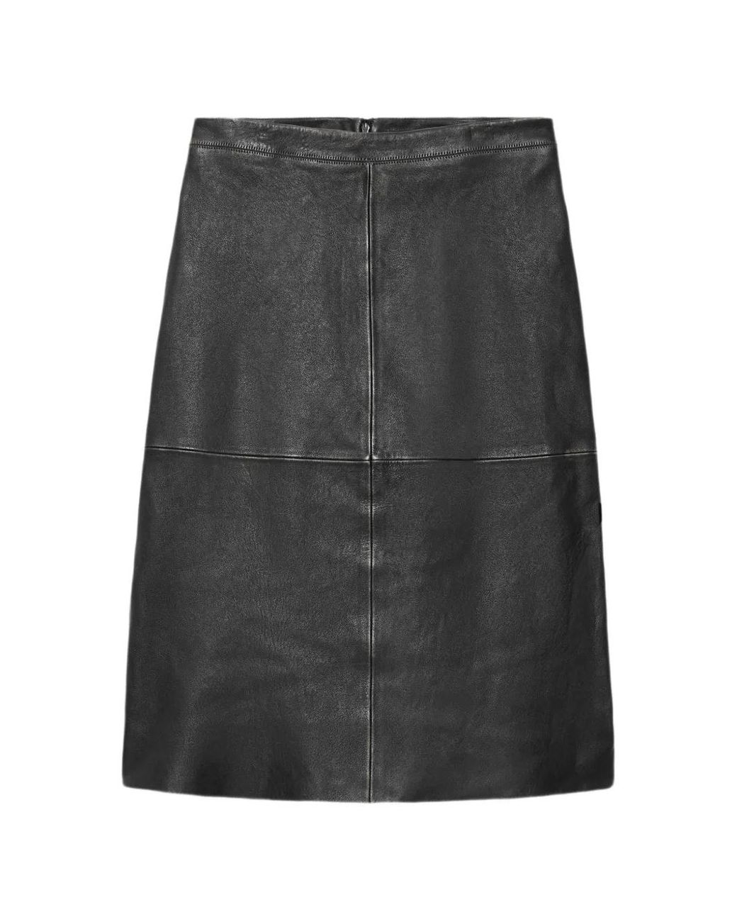 AllSaints Gray Olivia Panelled Leather Midi Skirt