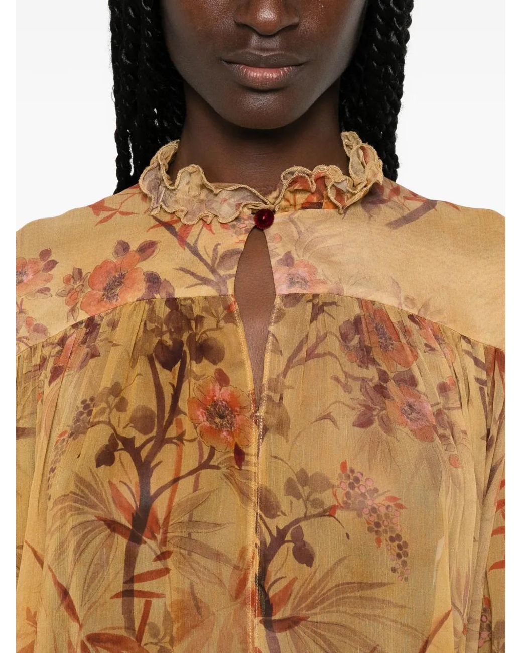 Forte_forte Natural Floral-Print Ruffled Blouse
