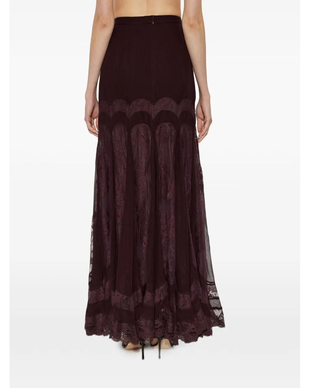 Zimmermann Purple Lace-Insert Silk Maxi Skirt