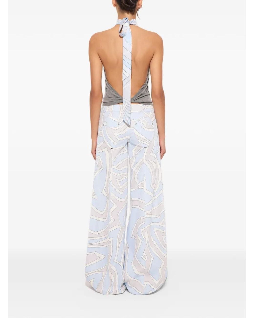 Emilio Pucci Gray Wool Top With Scarf Detail