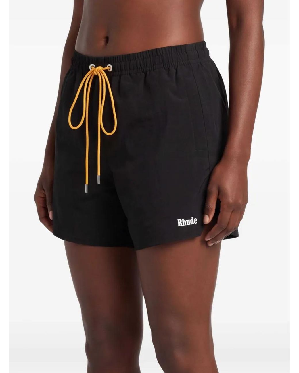 Rhude Black Logo-Embroidered Drawstring Swim Shorts for men