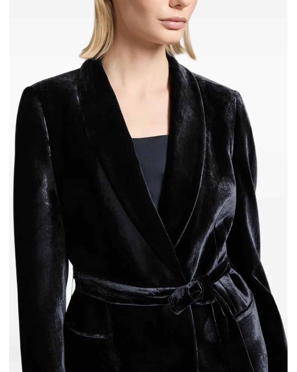 Peserico Black Belted Shawl-Lapel Blazer