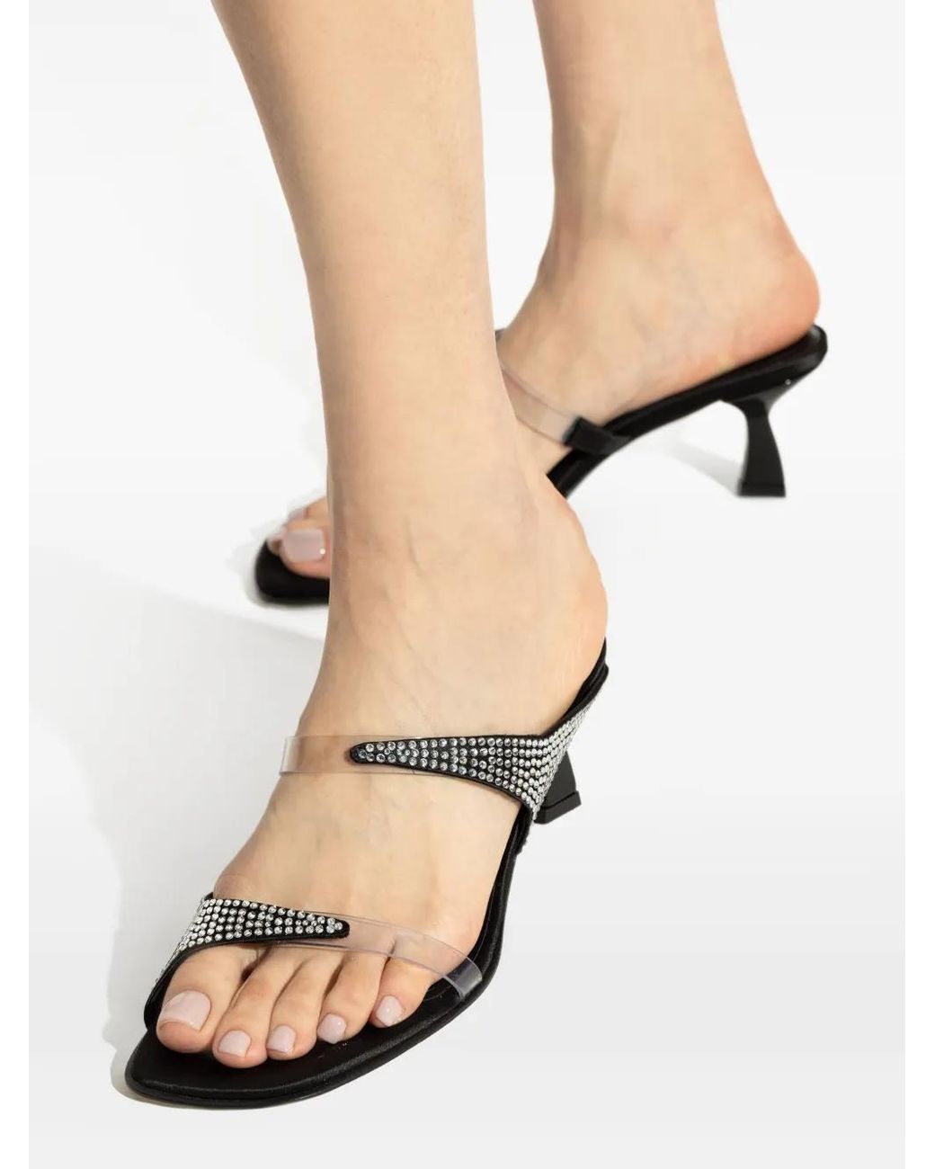NODALETO Black Rhinestone-Embellished Sandals