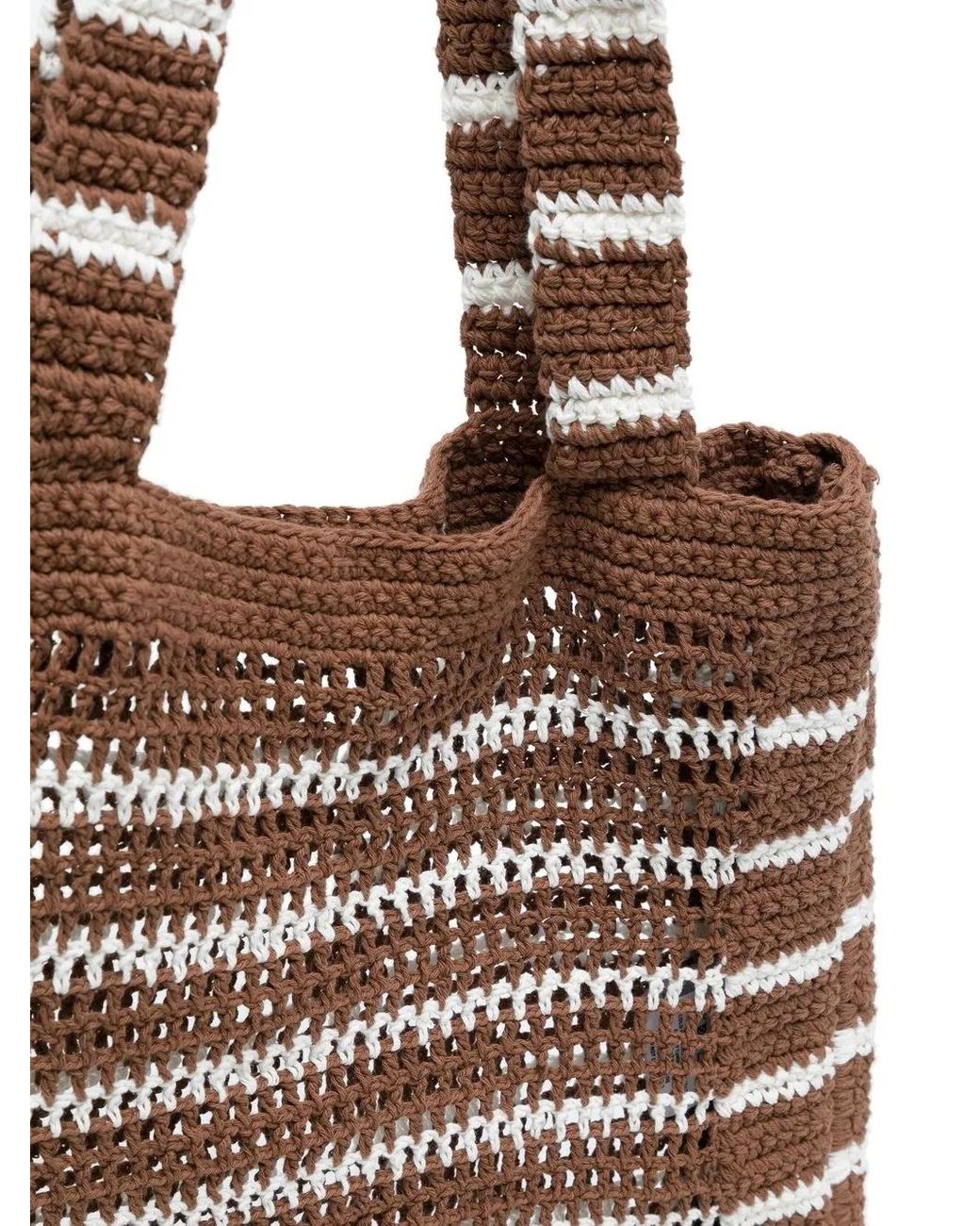 Faithfull The Brand Brown Striped Crochet Tote Bag