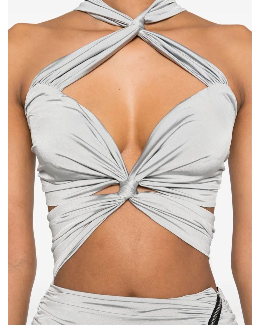 MITILIANE COUTURE Gray Cut Out-Detail Draped Maxi Dress