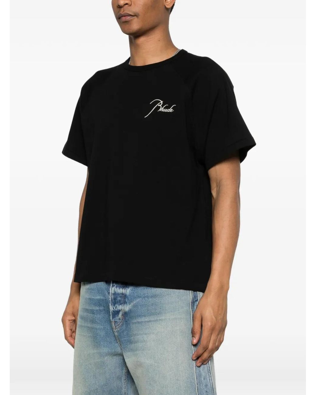 Rhude Black Reglan-Shoulder T-Shirt for men