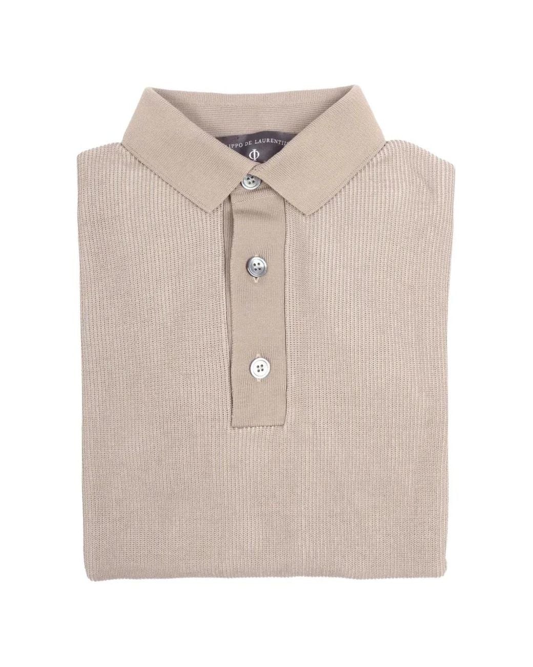 FILIPPO DE LAURENTIIS Natural Ribbed-Knit Short-Sleeve Polo Shirt for men