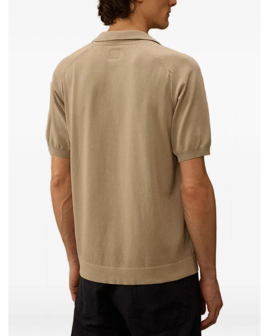 C P Company Gray Cotton Crepe Short Sleeve Polo Sweater for men