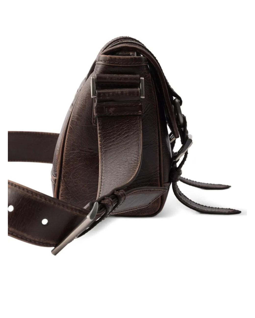 Prada Brown Buckle Leather Messenger Bag for men