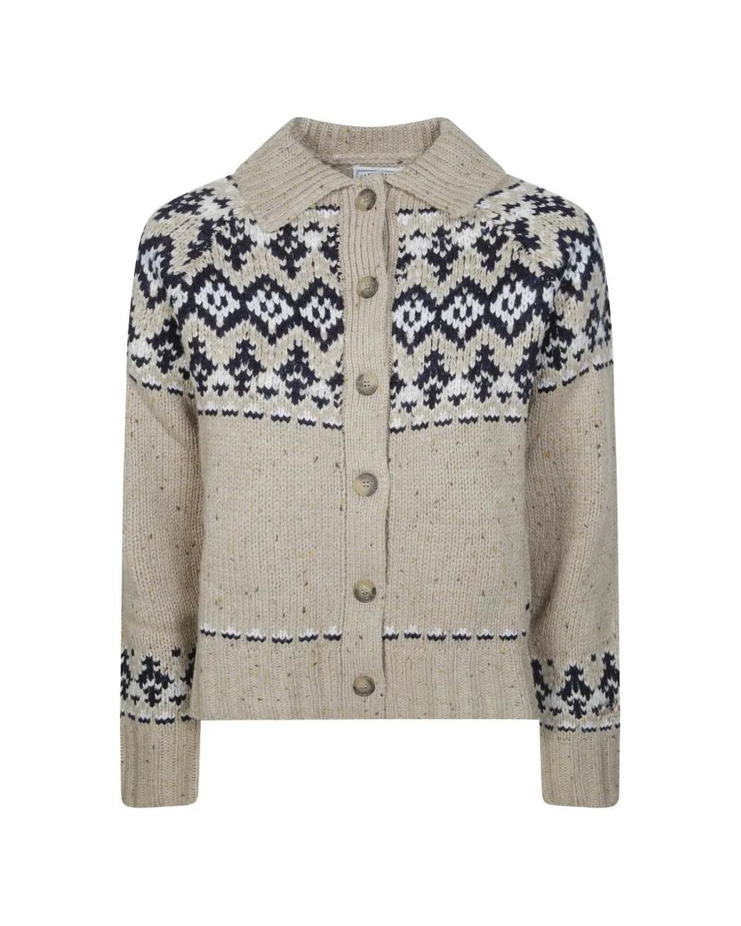 Mc2 Saint Barth Gray Patty Donegal Wool Blend Cardigan With Fair Isle Pattern