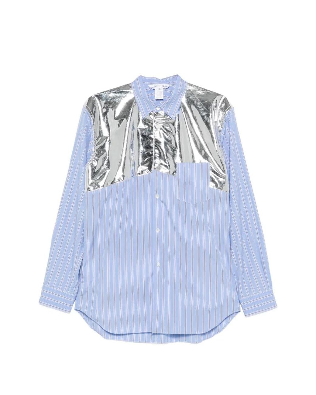 Comme des Garçons Blue Striped Metallic-Panel Shirt for men