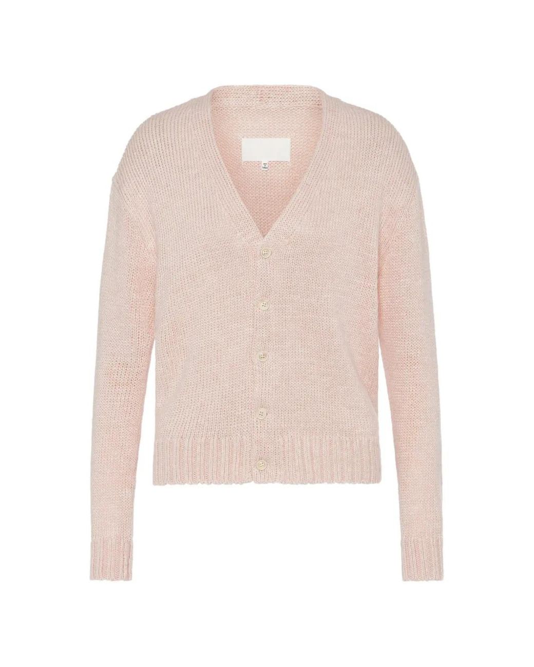 Maison Margiela White Ribbed V-Neck Cardigan