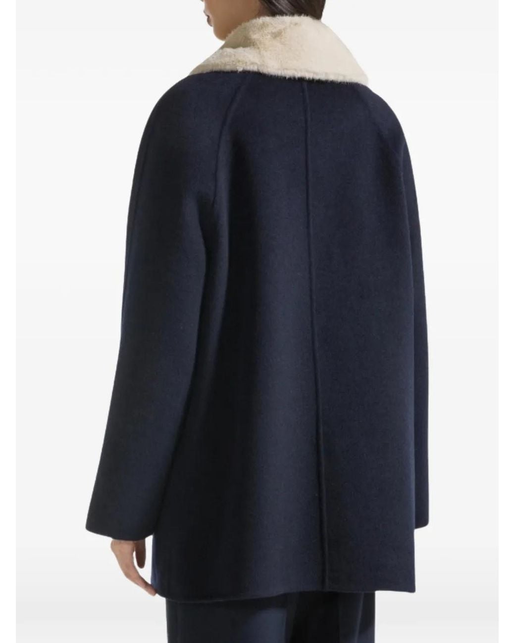 Seventy Blue Faux-Fur Collar Double-Breasted Coat