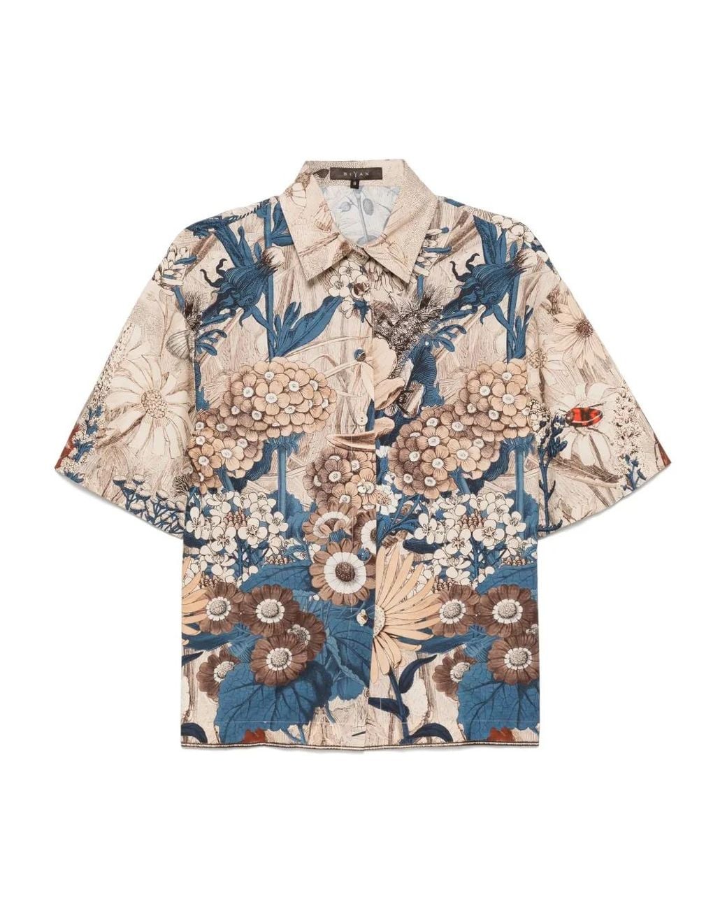 Biyan White Printed Short-Sleeved Shirt