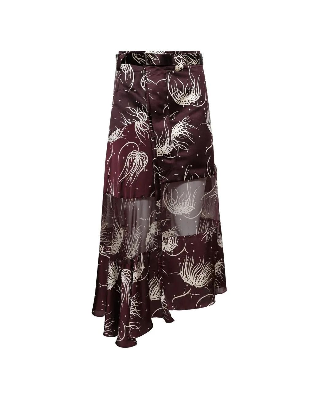 Sacai Brown Flower Print Panel Skirt