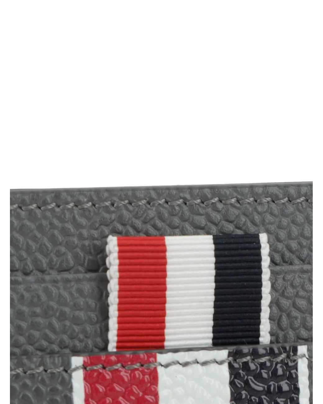Thom Browne Gray Pebble-Grain Rwb Stripe Double-Sided Card Holder for men