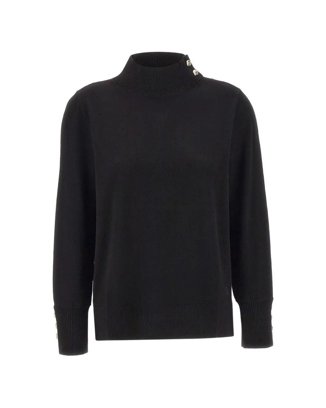 Elena Miro Black Logo-Embroidered Button-Detail Sweater