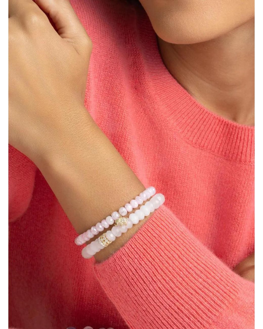 Sydney Evan White Rondelle Rose Quartz And Diamond Bracelet
