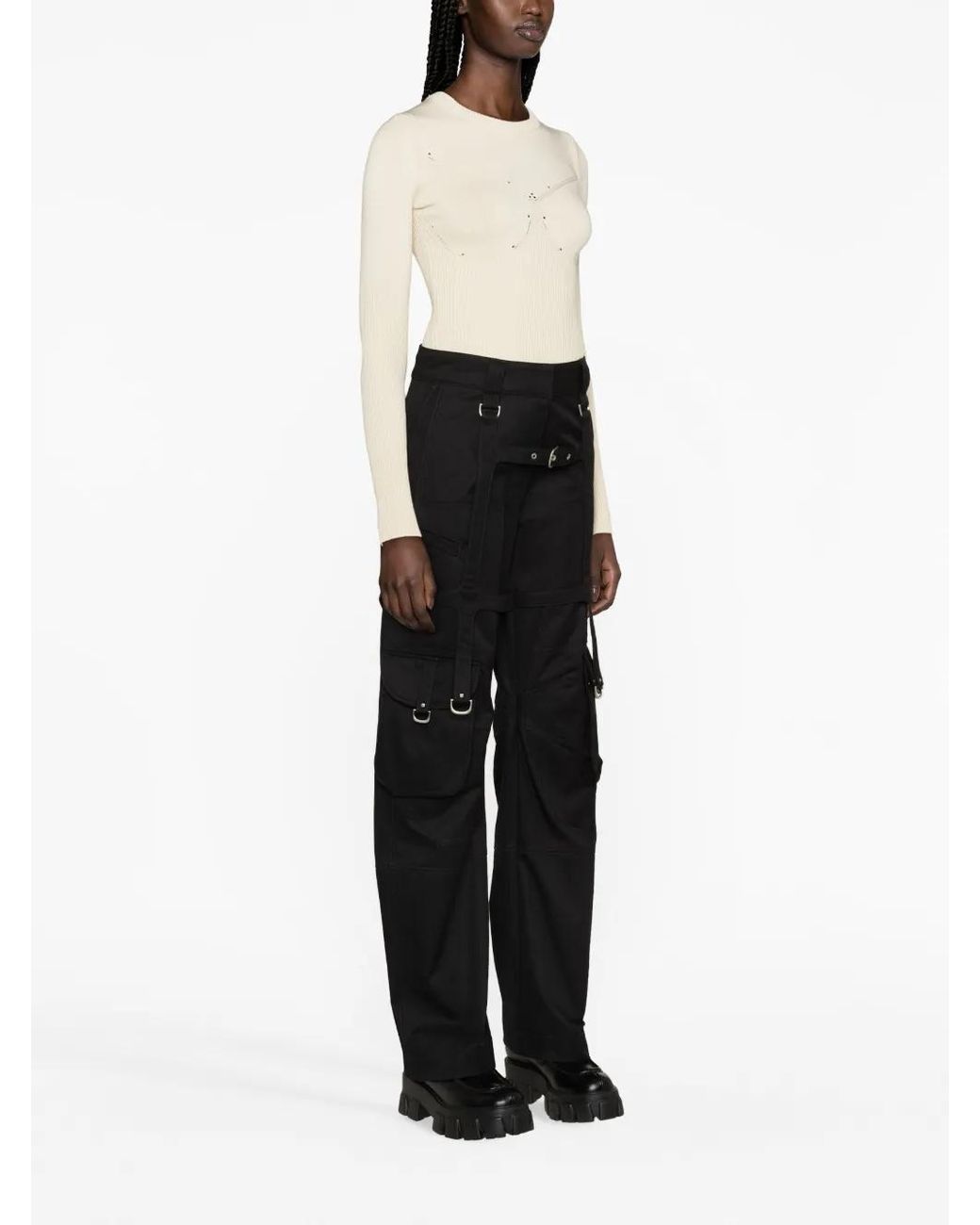 MARINE SERRE Natural Rib-Knit Long-Sleeve Top
