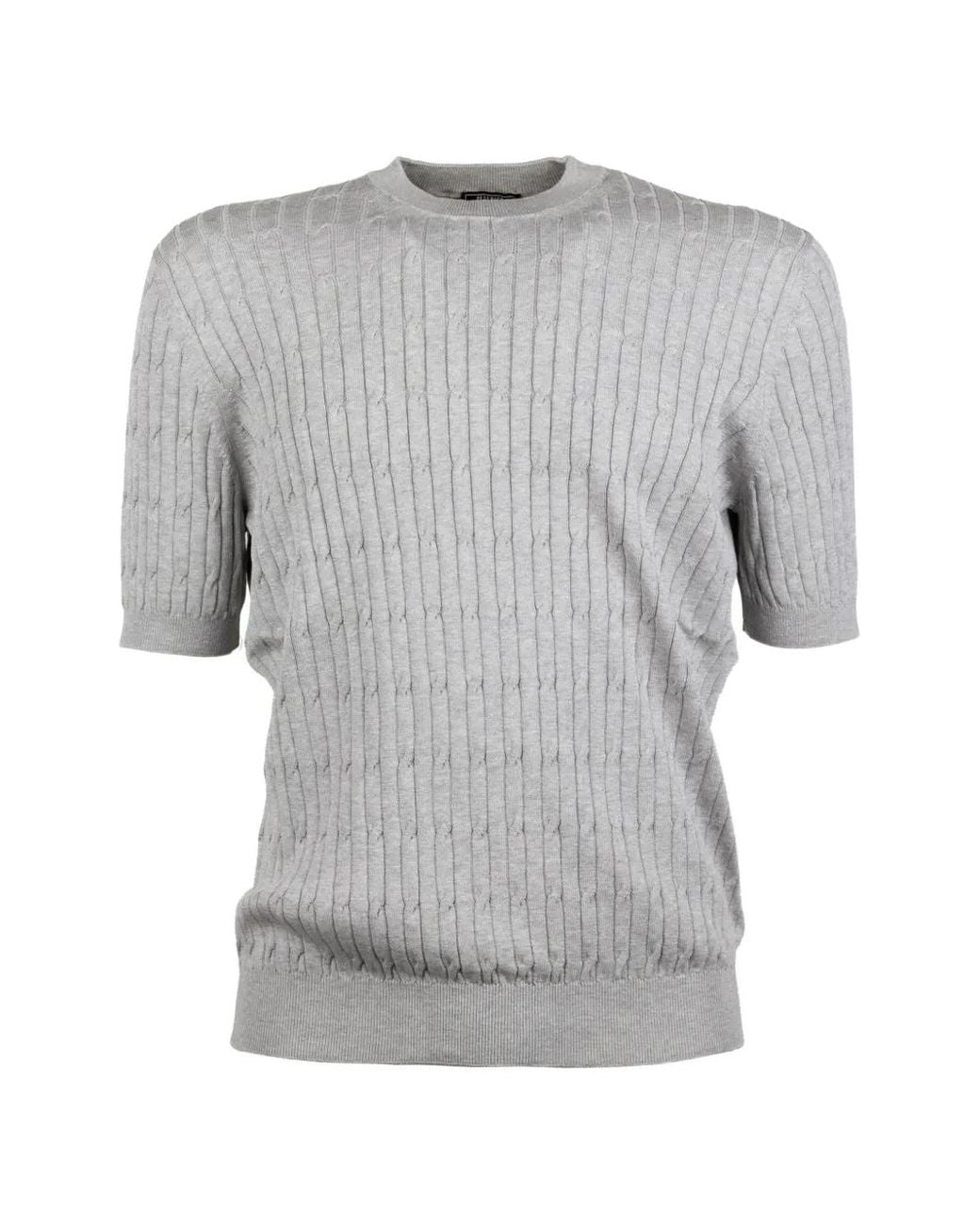 Peserico Gray Ribbed Crewneck T-Shirt for men