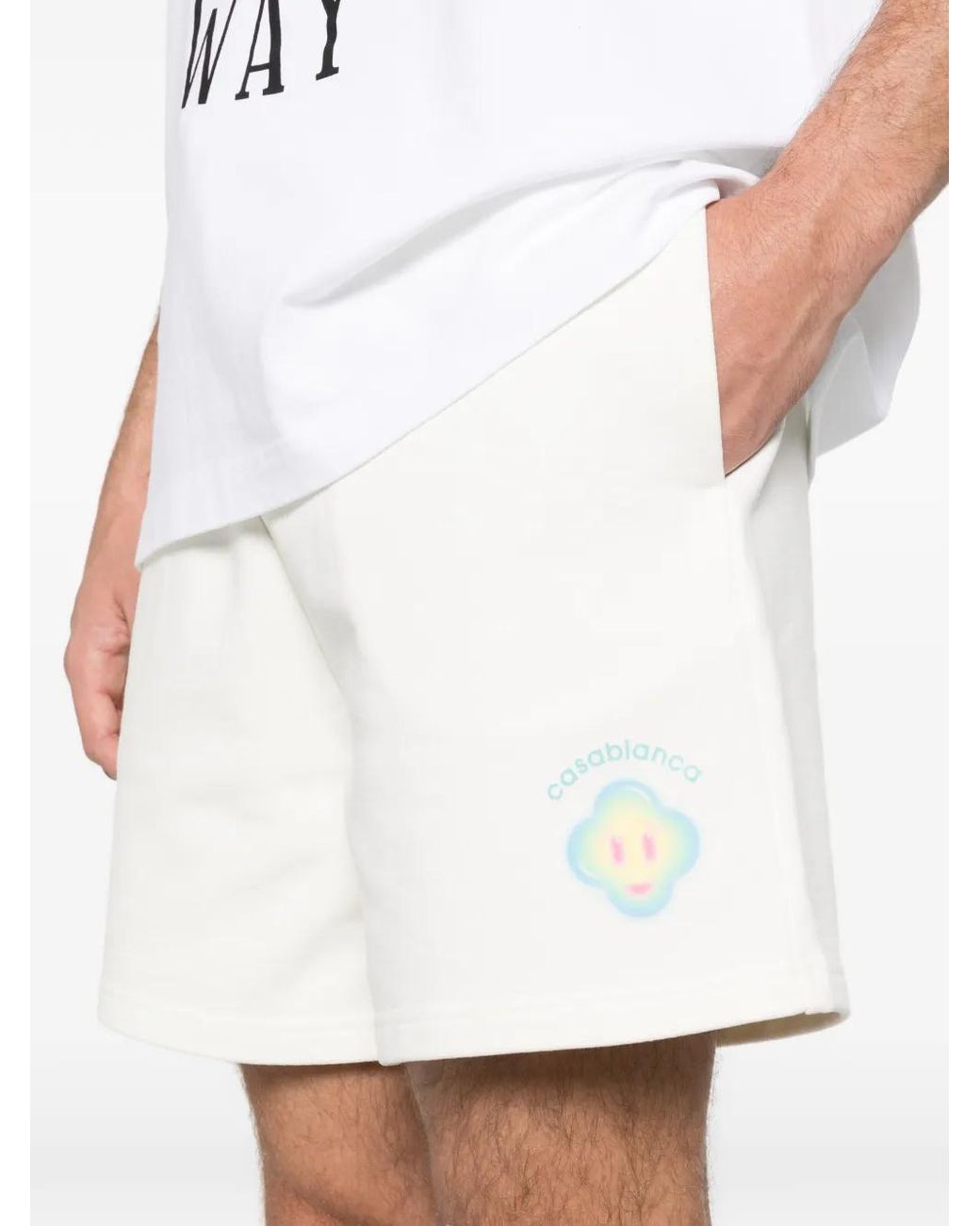 Casablanca White Airbrush Smiley Drawstring Shorts for men