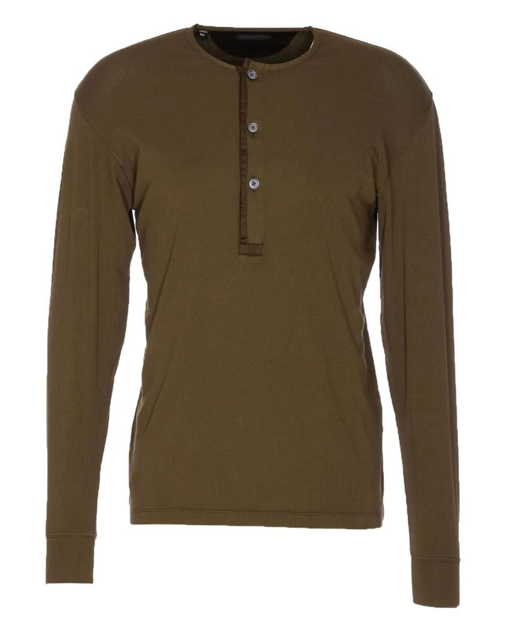 Tom Ford Green Ribbed-Knit Cotton-Blend Henley Shirt for men