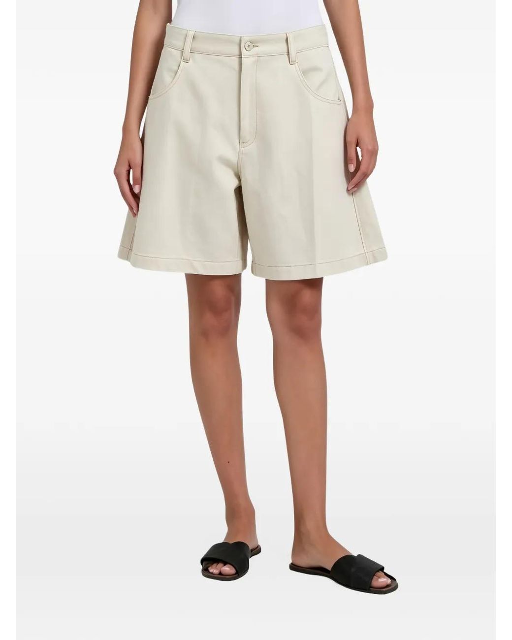 Brunello Cucinelli Natural High-Waisted Wide-Leg Shorts