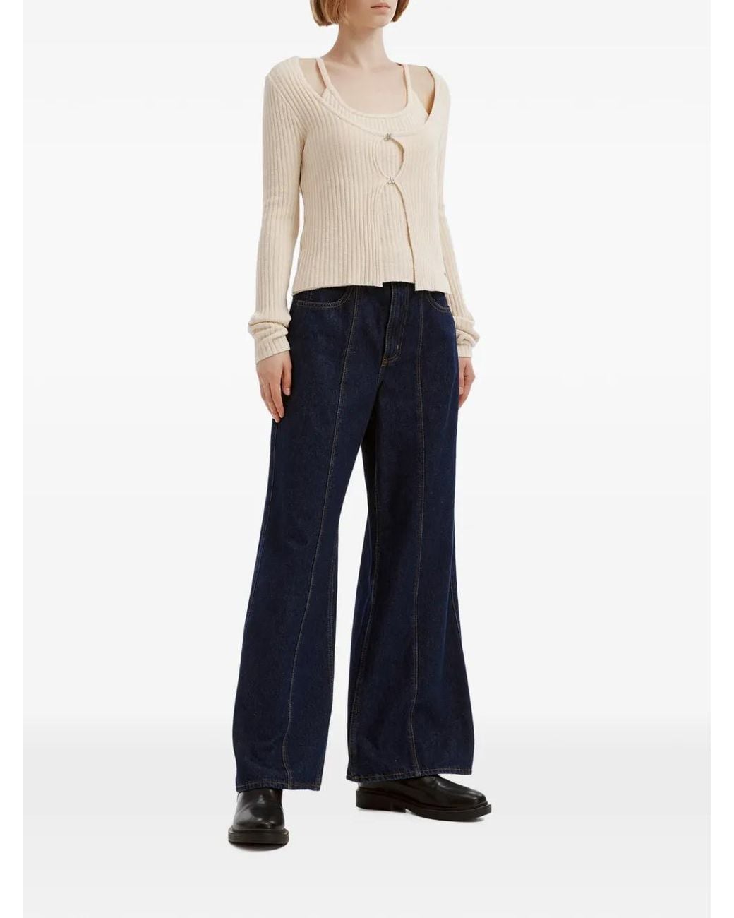 Izzue Natural Ribbed-Knit Layered-Effect Sweater