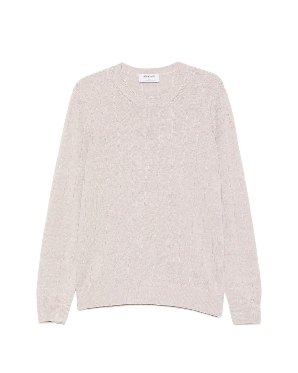 Gran Sasso White Ribbed Crew-Neck Sweater for men