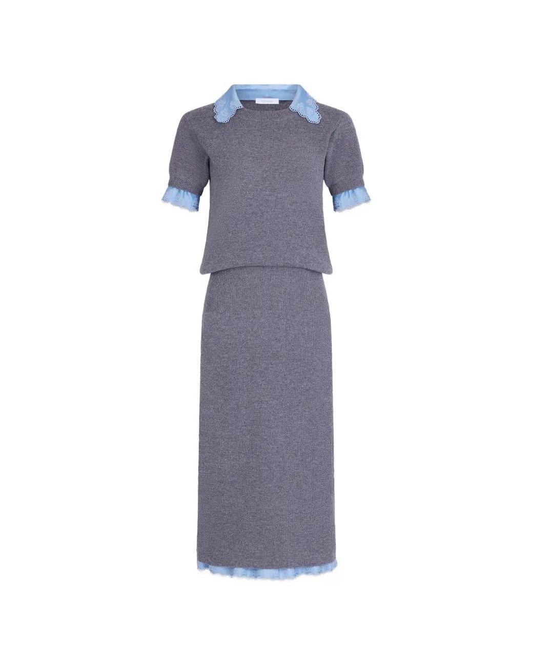 Rabanne Blue Wool And Cashmere Short-Sleeve Midi Dress