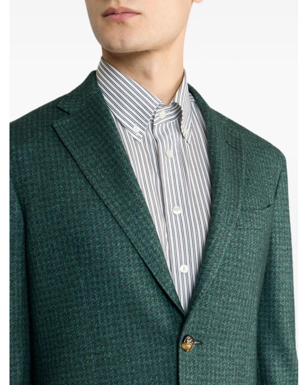Etro Green Houndstooth-Motif Single-Breasted Blazer for men