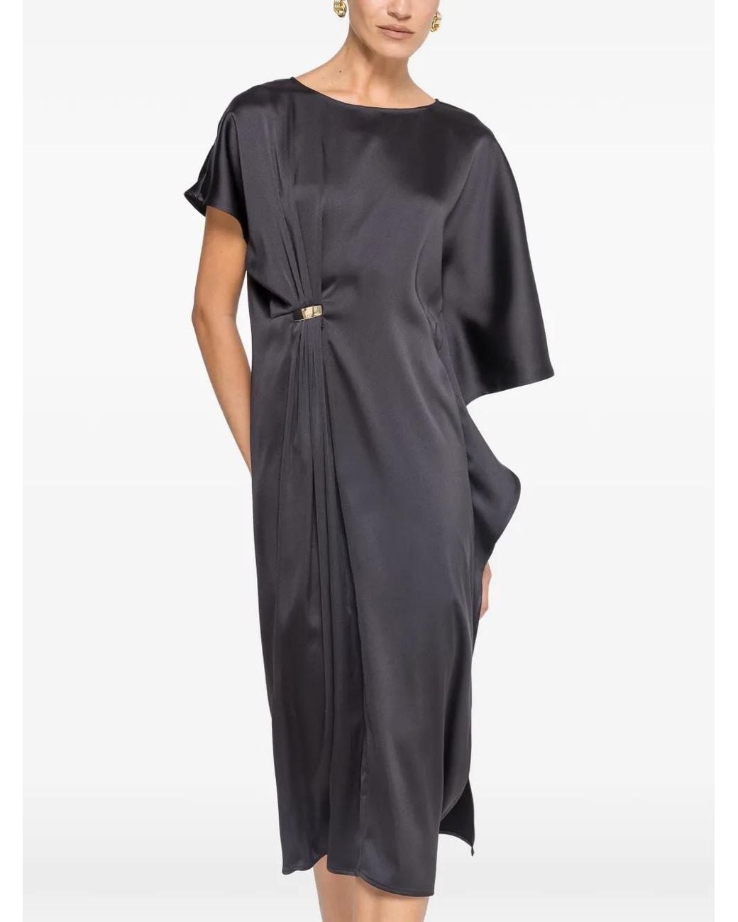 Nissa Black Satin-Effect Midi Dress