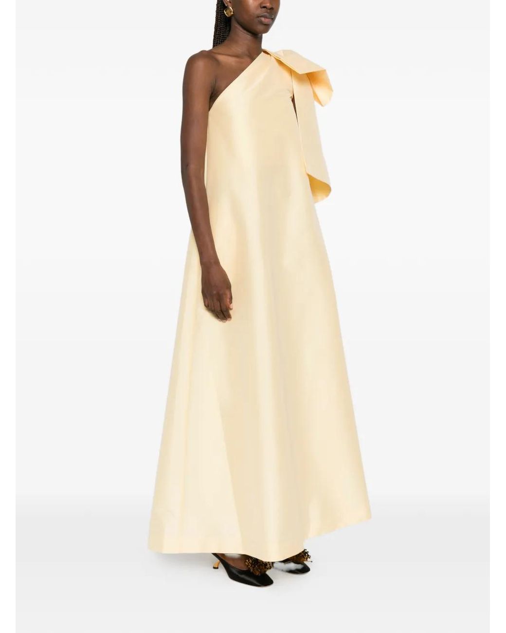 BERNADETTE White Winnette One-Shoulder Bow Maxi Dress